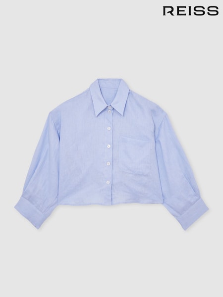 Reiss Blue Solena Linen Oversize Cropped Shirt (W58947) | €145