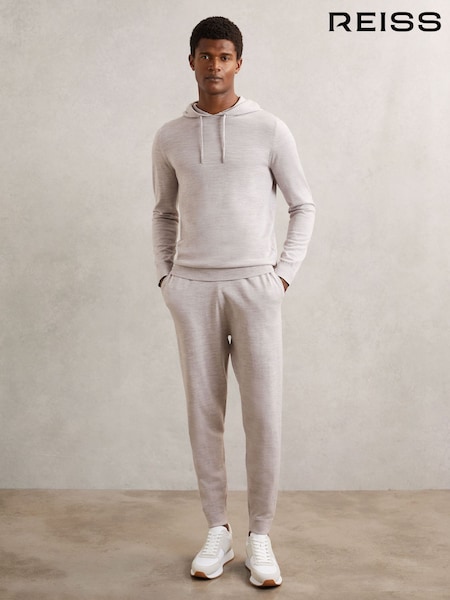Reiss Wicker Brown Melange Billings Merino Wool Cuffed Joggers (W58961) | AED922
