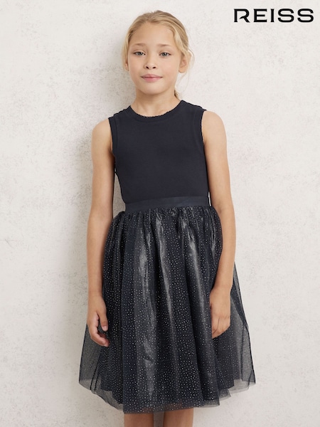 Reiss Navy Dahlia Knit-Bodice Tulle Dress (W58962) | €65