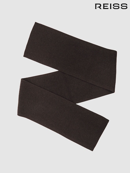 Reiss Chocolate Brown Chesterfield Merino Wool Rib-Knit Scarf (W58969) | €90