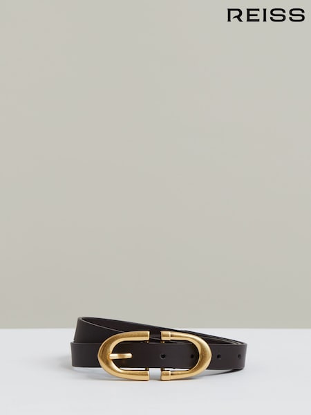 Reiss Chocolate Bailey Leather Horseshoe Buckle Belt (W58973) | €85