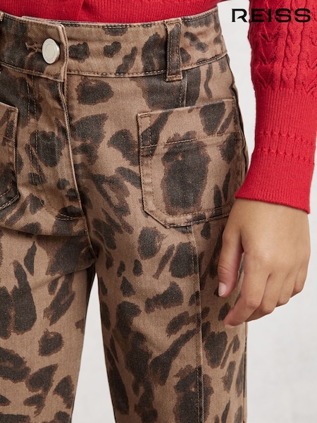 Reiss Brown Wilma Leopard-Print Flared Jeans (W58981) | AED396