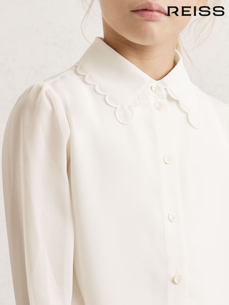 Reiss Ivory Elia Scallop-Edge Button-Through Shirt (W58997) | €80