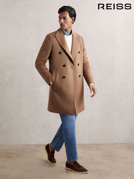 Reiss Light Brown Timpano Wool-Blend Double-Breasted Overcoat (W59011) | R$ 3.455
