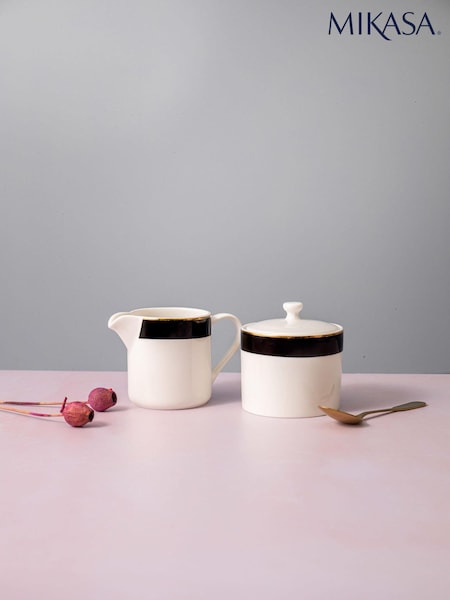 Mikasa Set of 2 White Luxe Deco Ceramic Milk Jugs and Sugar Bowls (W59023) | €34