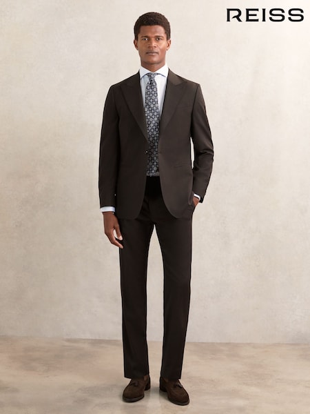 Reiss Chocolate Brown Oscar Regular-Fit Wool-Blend Suit Trousers (W59029) | AED1,282
