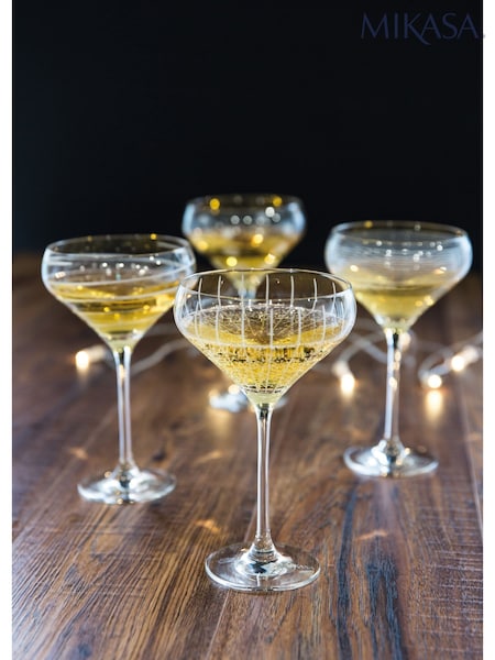 Mikasa Set of 4 Silver Cheers Crystal Coupe Champagne Glass (W59038) | €39