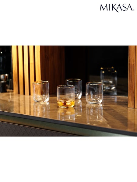 Mikasa Set of 4 Gold Sorrento Ridged Crystal Tumbler Glasses (W59043) | €29