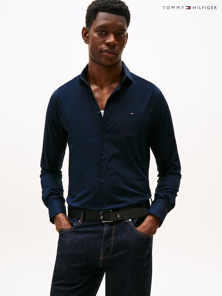Tommy Hilfiger Blue Navy Slim Flex Stretch Cotton Poplin Shirt (W59087) | €112