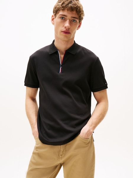 Tommy Hilfiger Black Regular Signature Zip Placket Polo Shirt (W59101) | 495 QAR
