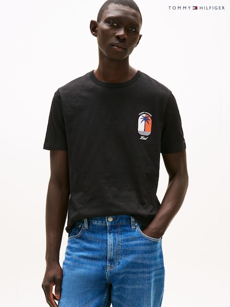 Tommy Hilfiger Black Tropical Logo Crew Neck T-Shirt (W59106) | R$ 445