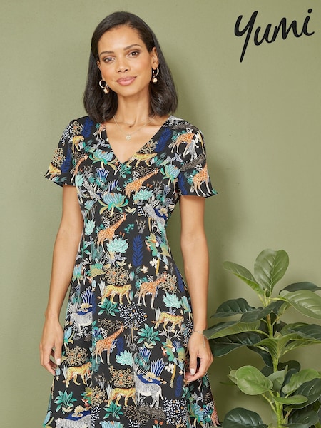 Yumi Black Jungle Print Skater Dress (W59245) | €69