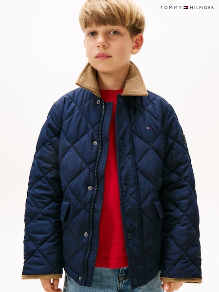 Tommy Hilfiger Blue Contrast Collar Quilted Relaxed Jacket (W59289) | €121 - €154
