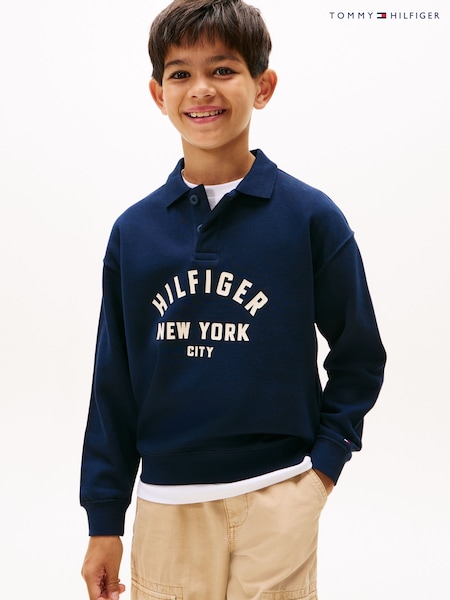 Tommy Hilfiger Blue Curved Graphic Polo Collar Sweatshirt (W59291) | €63 - €77