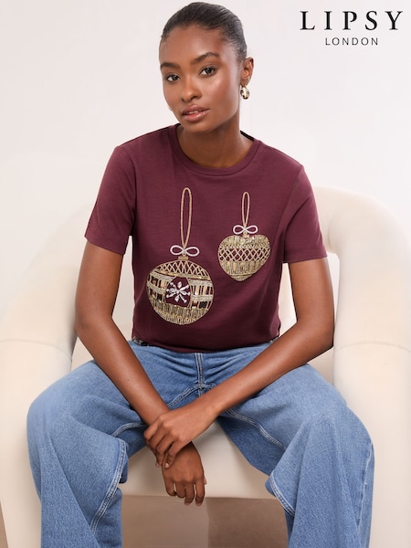 Bugrundy Rdeča okrašena Bauble - Lipsy Crew Neck T-Shirt (W59303) | € 46