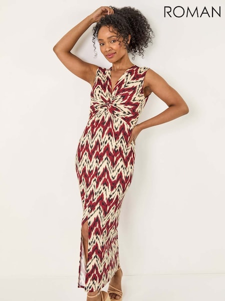 Roman Red Petite Abstract Twist Front Maxi Dress (W59311) | R$ 605