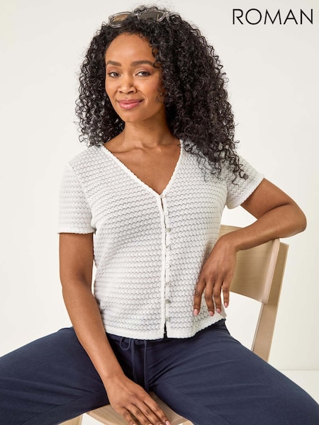 Roman White Petite Textured Button Through Blouse (W59334) | 198 QAR
