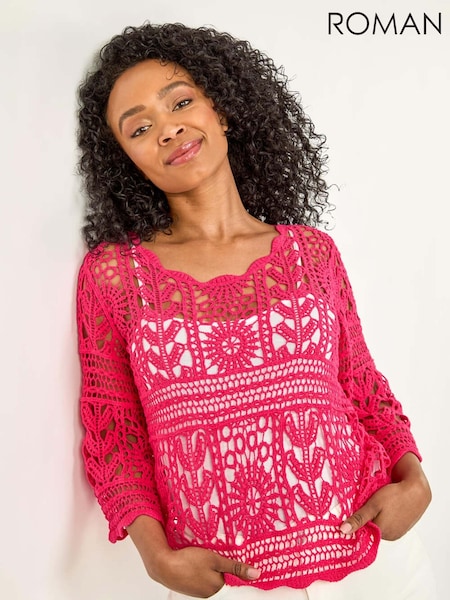 Roman Pink Petite Petite Crotchet 100% Cotton Tunic Top (W59336) | R$ 510