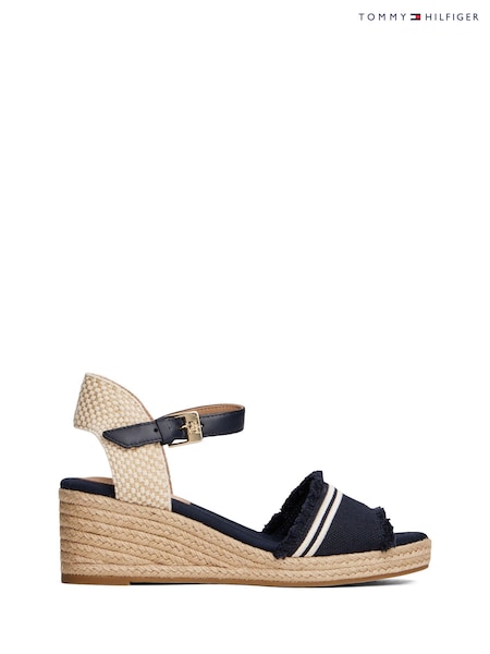 כחול  - Tommy Hilfiger Fringe Canvas Wedge Sandals (W59389) | ‏453‏₪