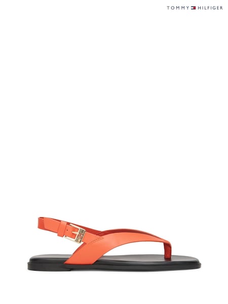 כתום - Tommy Hilfiger Leather Colour Blocked Square Toe Sandals (W59399) | ‏503‏₪