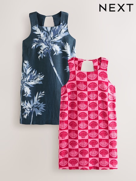 Bright Pink/ Red Shell Print Square Neck Shift Mini Dress with Linen (W59408) | 102,500 KHR