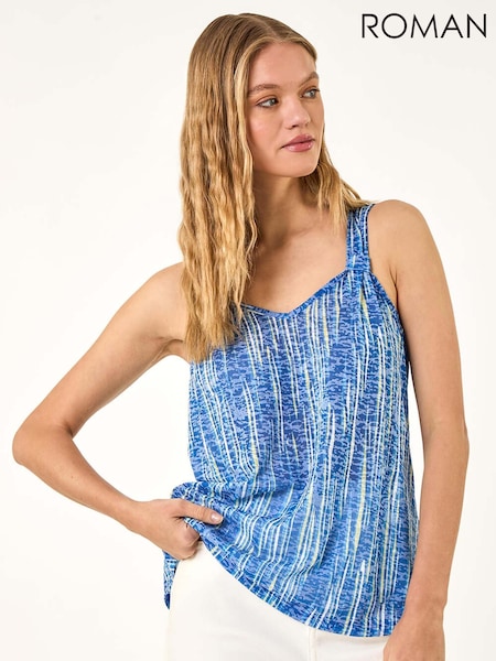 Roman Blue Burnout Printed Toggle Vest Top (W59418) | €40