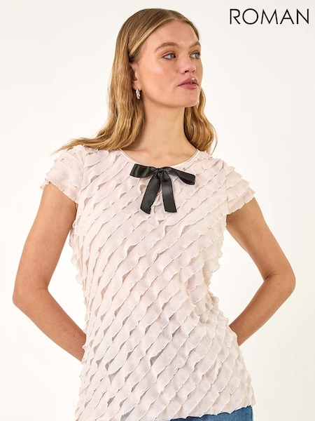 Roman Bow Front Frill Detail T-Shirt (W59421) | R$ 435