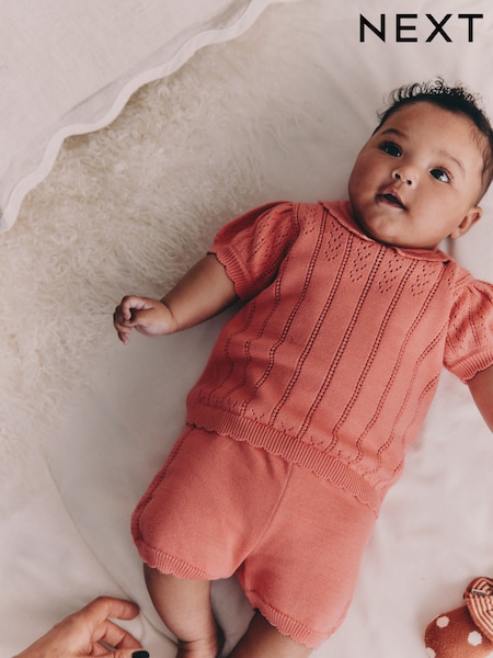 وردي - Baby Knitted Top and Shorts Set 2 Piece (0mths-2yrs) (W59451) | ‏91 د.إ.‏ - ‏ 102‏ د.إ.
