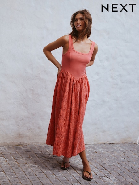 কোরাল গোলাপী - Cornelli Skirt Woven Mix Midi Dress (W59477) | ৳ 8,310