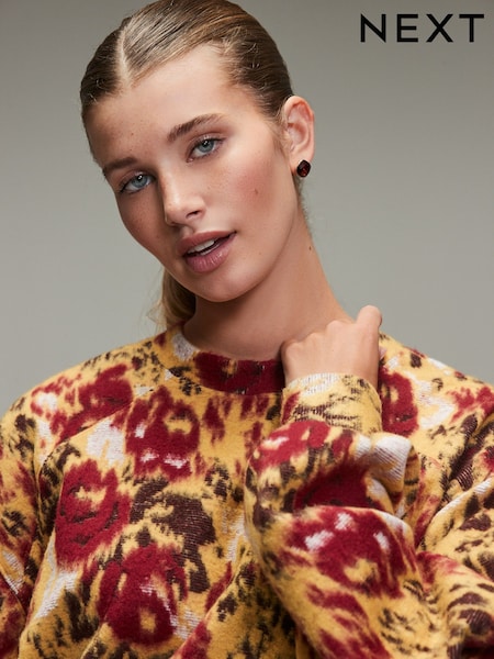 Ochre Yellow Cosy Crew Neck Jumper With Ribbed Detail (W59481) | 160 QAR