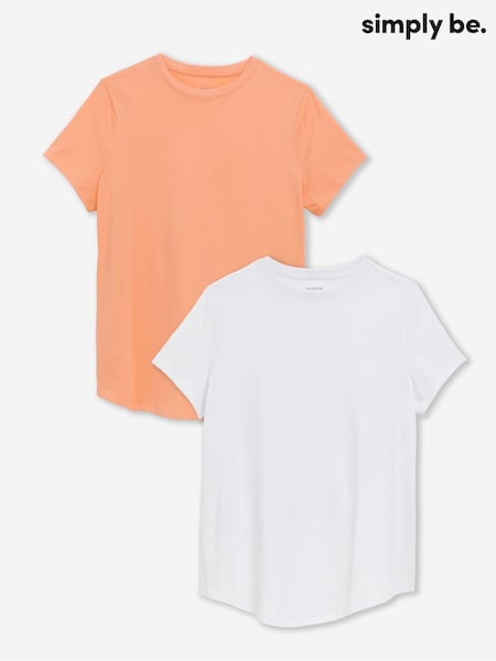 Simply Be White Curved Hem Longline T-Shirts 2 Pack (W59826) | €31