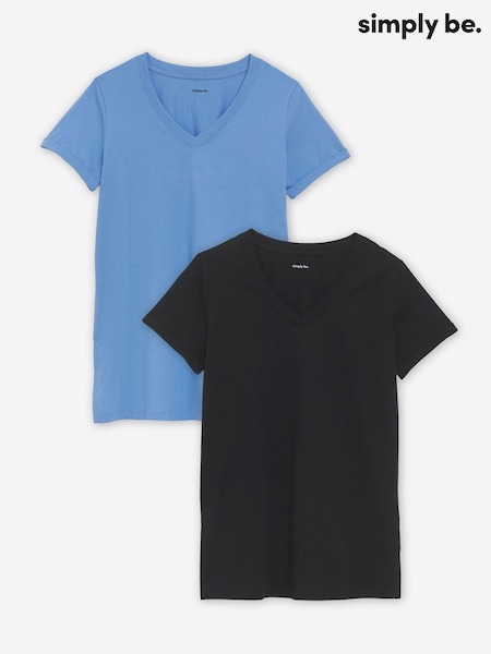 Simply Be Longline V-Neck T-Shirts 2 Pack (W59828) | 179 LEI