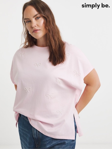 Simply Be Pearl Bow Trim T-Shirt (W59837) | 194 LEI