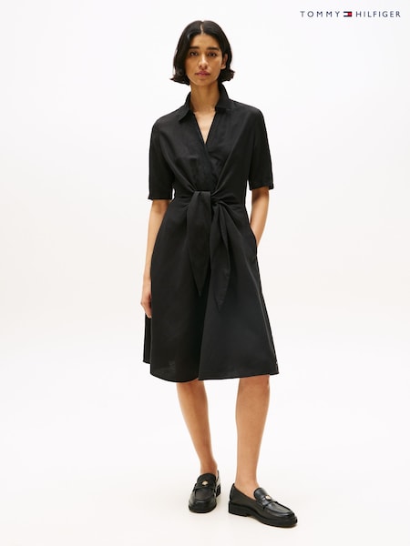 Tommy Hilfiger Black Relaxed Midi Linen Blend Shirt Dress (W59884) | €258