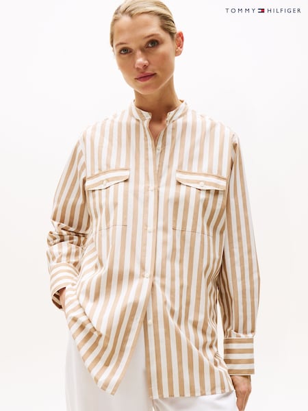 Tommy Hilfiger Natural Collarless Poplin Shirt (W59895) | AED641