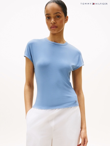 أزرق - Tommy Hilfiger Cap Sleeve Slim Crew Neck T-Shirt (W59904) | ‏30 ر.ع.‏