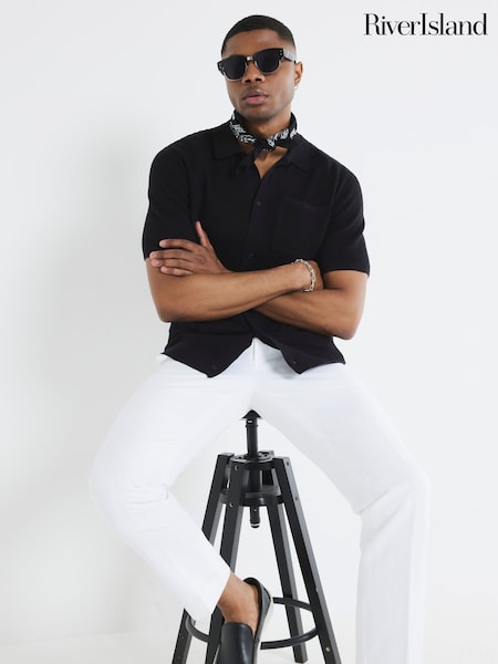 Чорний - River Island Regular Fit Short Sleeve Crochet 100% Cotton Shirt (W59913) | 1 923 грн