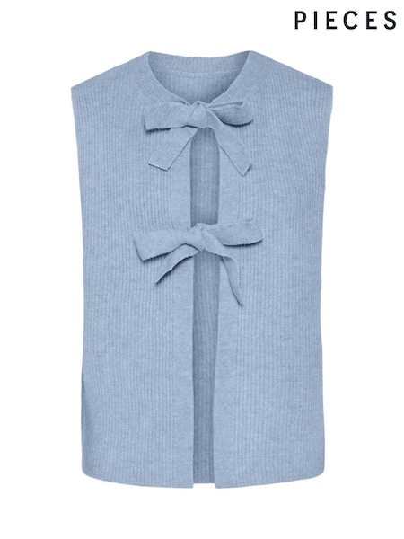 PIECES Blue Tie Front Sleeveless Knitted Vest (W59934) | R$ 255