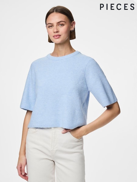 PIECES Blue Short Sleeve Round Neck Knitted Top (W59942) | €42
