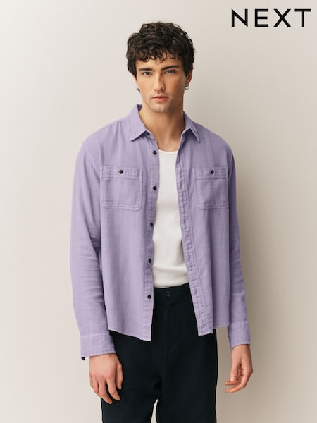 Violet - Textured Twin Pocket Long Sleeve Shirt (W59966) | 257 LEI