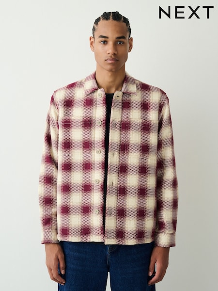 أرجواني - Check Borg Lined Twill Shacket (W60023) | ‏284 د.إ.‏