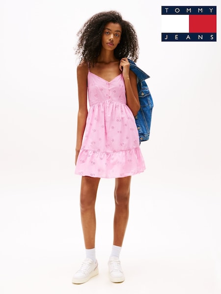 Tommy Jeans Broderie Anglaise Relaxed Mini Dress (W60086) | ‏495 ر.ق.