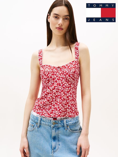 Tommy Jeans Red Scalloped Trim Sleeveless Blouse (W60089) | €69