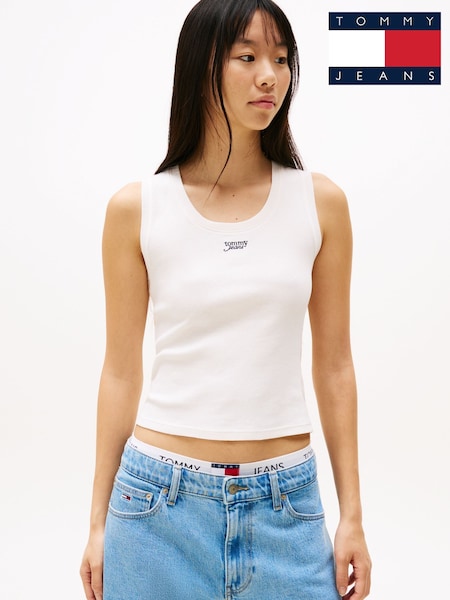 Valkoinen - Tommy Hilfiger 100% Cotton Logo Slim Tank Top (W60091) | €47