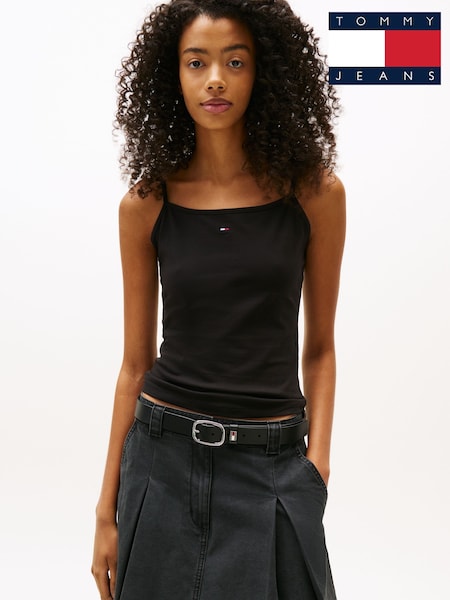 שחור - Tommy Hilfiger Slim Spaghetti Strap vest (W60093) | ‏101‏₪