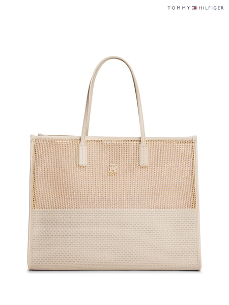 Tommy Hilfiger Cream Tote City Woven Tote Bag (W60096) | 742 QAR
