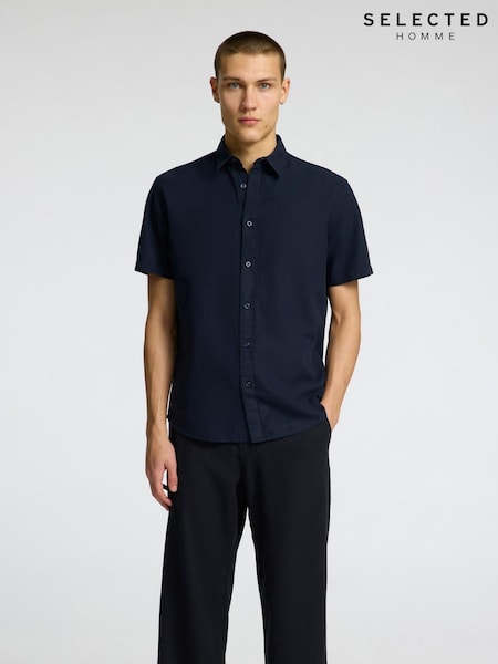 Selected Homme Blue Short Sleeve Shirt With Linen (W60164) | €46