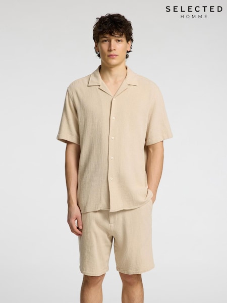 Selected Homme Cream Revere Collar Short Sleeve Shirt (W60171) | R$ 545