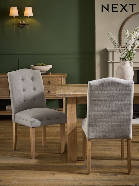 Set of 2 Soft Linen Look Mid Grey Malvern Button Light Wood Leg Dining Chairs (W60208) | €305