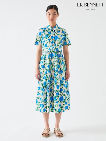 LK Bennett Blue Calder Multi 100% Cotton Shirt dress (W60256) | €318